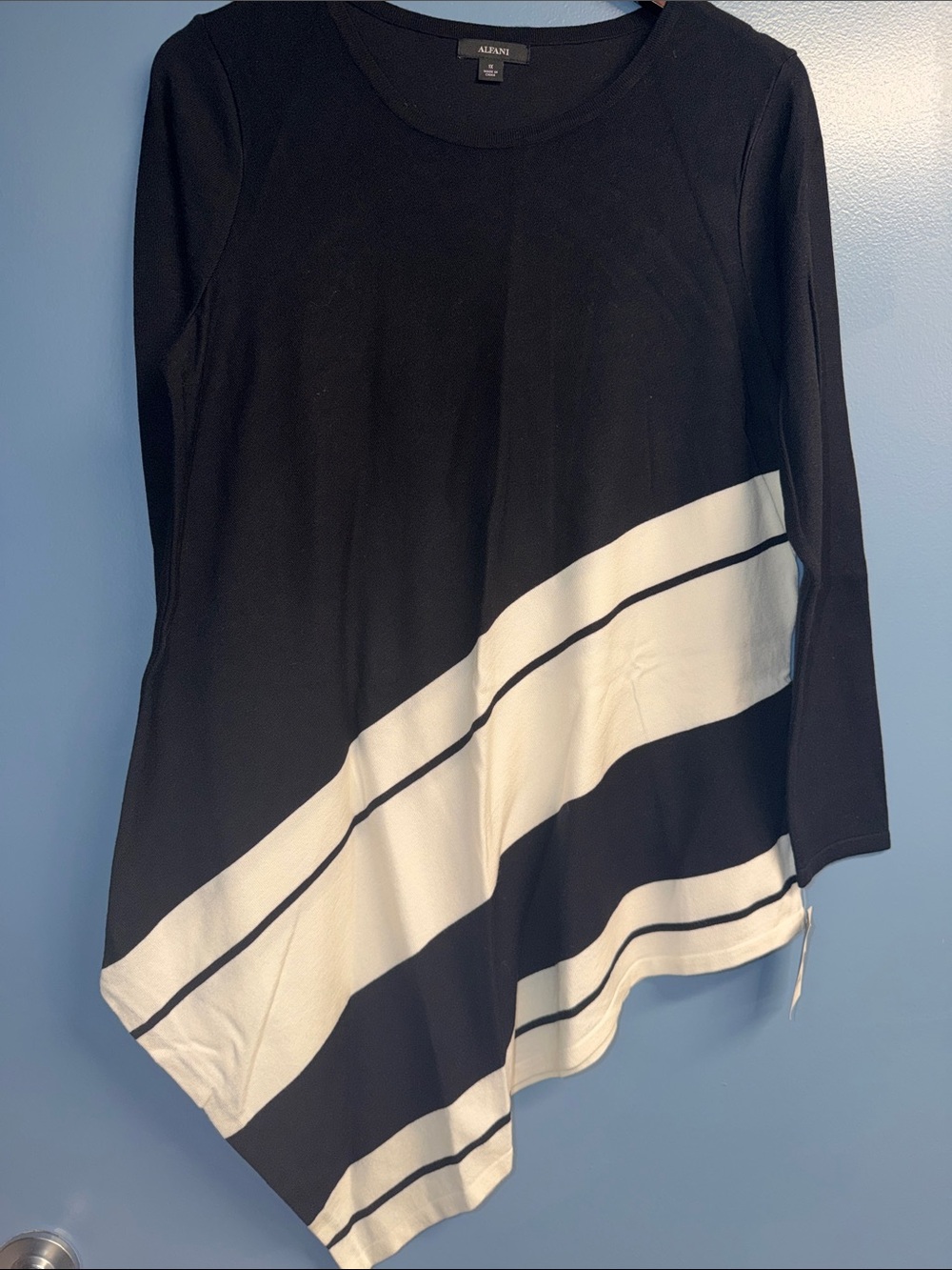 Alfani Black and White Asymmetric Long-Sleeve Tunic